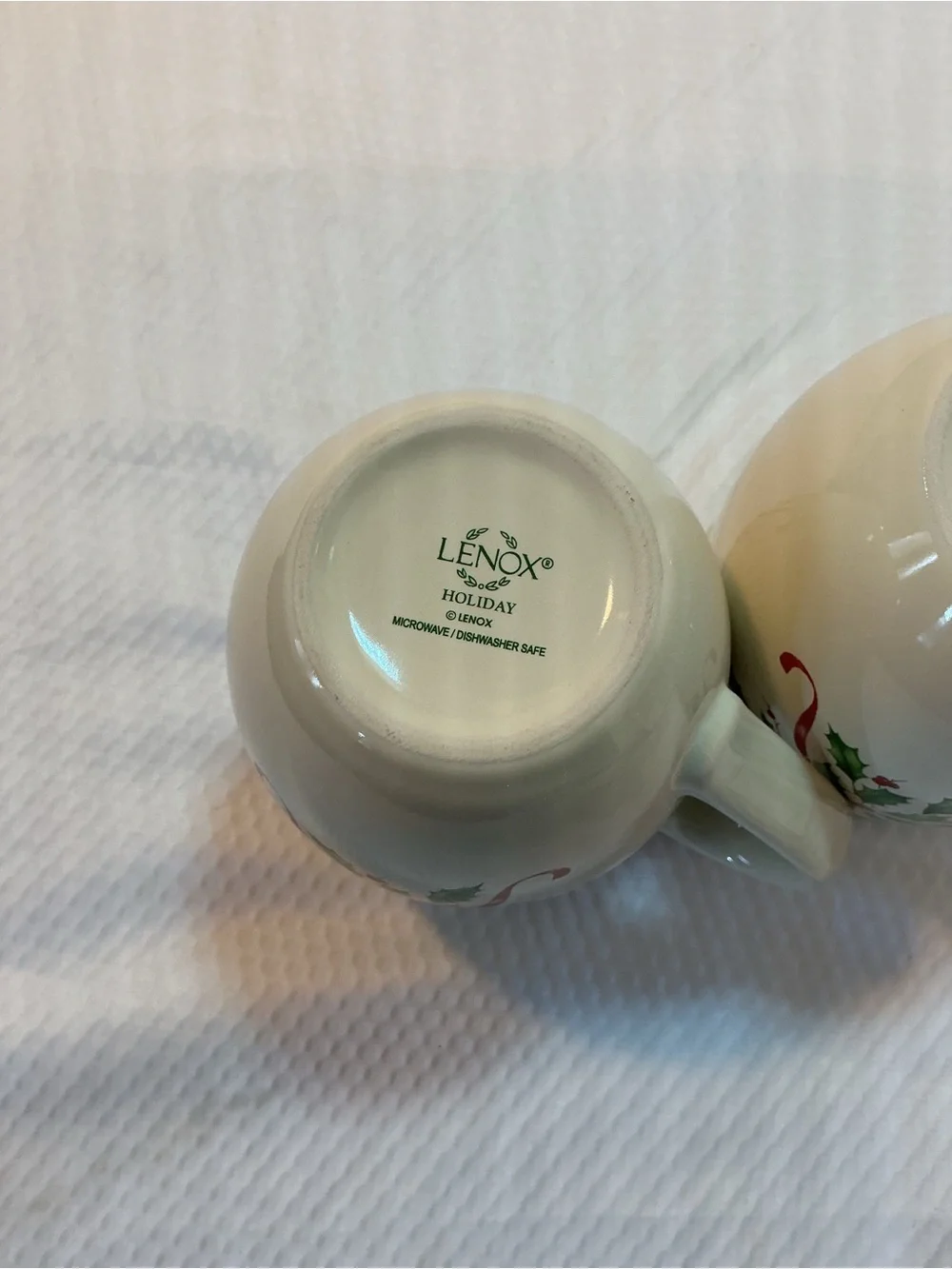 Lenox Holiday Poinsettia Ivory and Green Mugs - Set of 2
